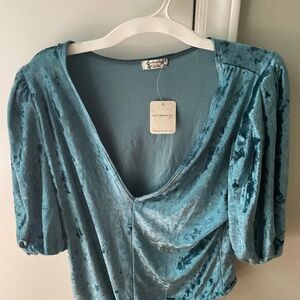 Free people teal velvet bodysuit (NWT)